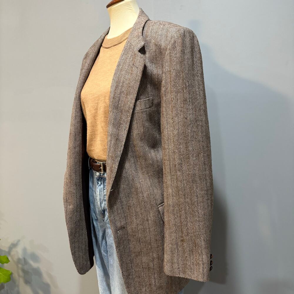 VTG Witty Brothers Herringbone Tweed Wool Blazer Jacket Brown Dark Academia, 42